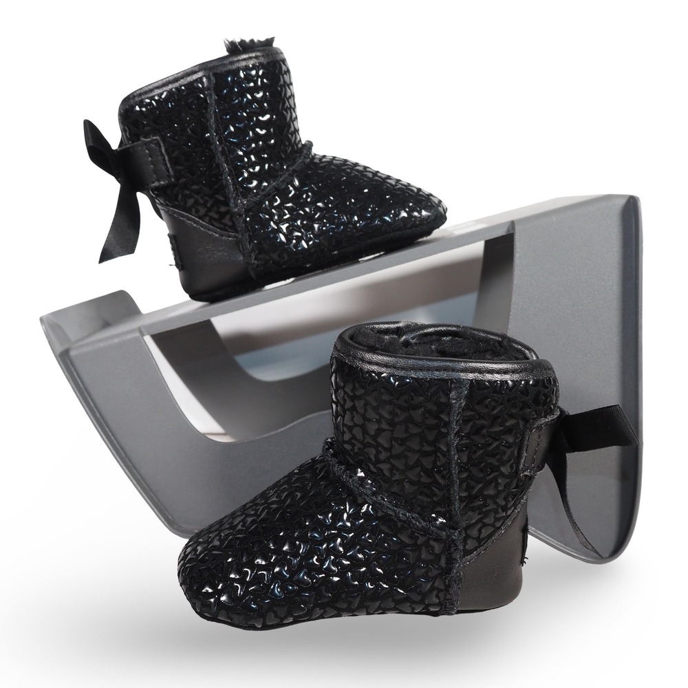 UGG Jesse Bow II Baby Girls 0/1 Black Textured Patent Bow Infant Boots 1018452I